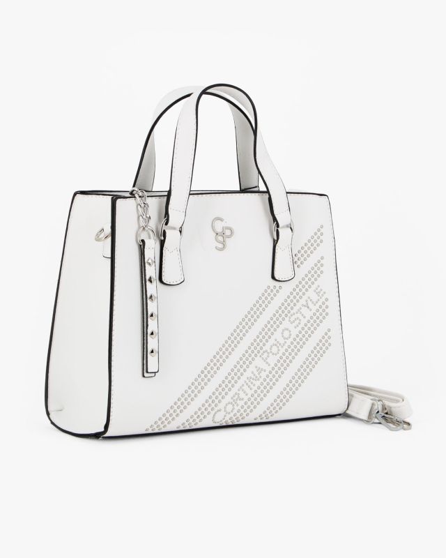 CORTINA POLO STYLE - Borsa due manici bianca con borchie, tracolla removibile