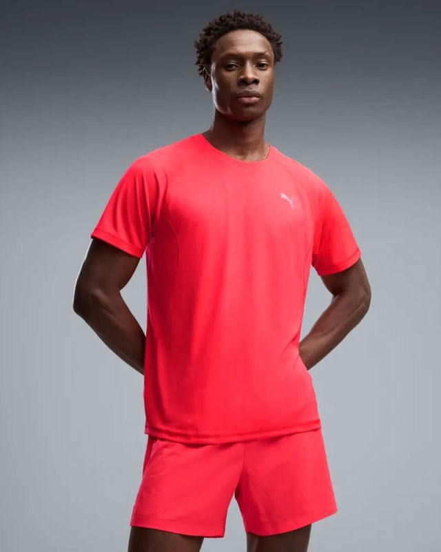 PUMA - T-SHIRT ROSSO FLUO RUN VELOCITY TEE (POLY) DA UOMO - 526600-97
