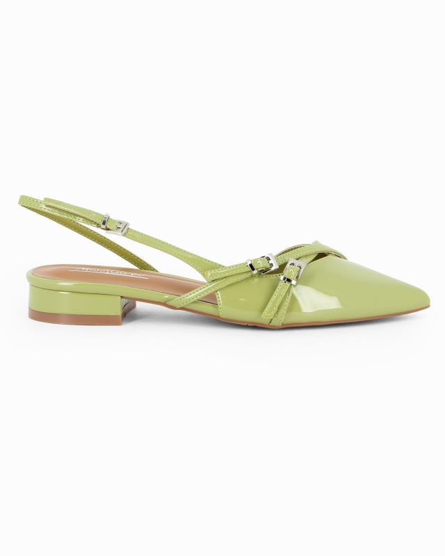 MISS GLOBO - Ballerina slingback verde a punta con cinturini incrociati