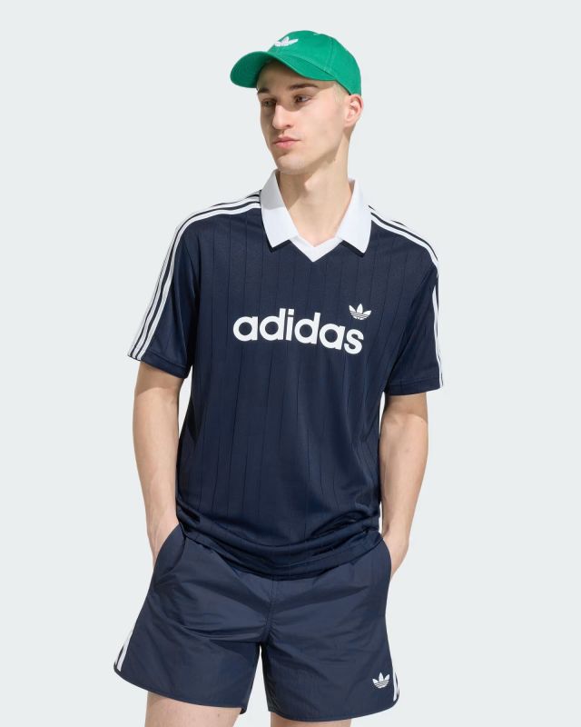 ADIDAS -POLO MEZZA MANICA PINSTR JSY BLU CON DETTAGLI BIANCHI DA UOMO,  KS7456