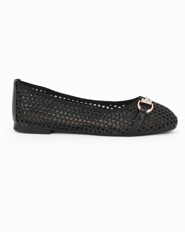 MY JEWELS - Ballerina nera intrecciata con morsetto in strass