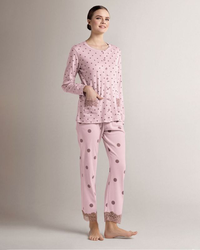 DONNA PIGIAMA ML INTERLOCK APERTO POIS