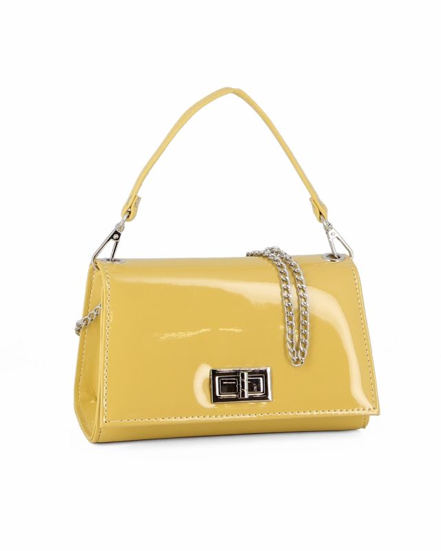 ANNES NICOLE - Pochette gialla un manico con patta in vernice e chiusura a girello, MADE IN ITALY