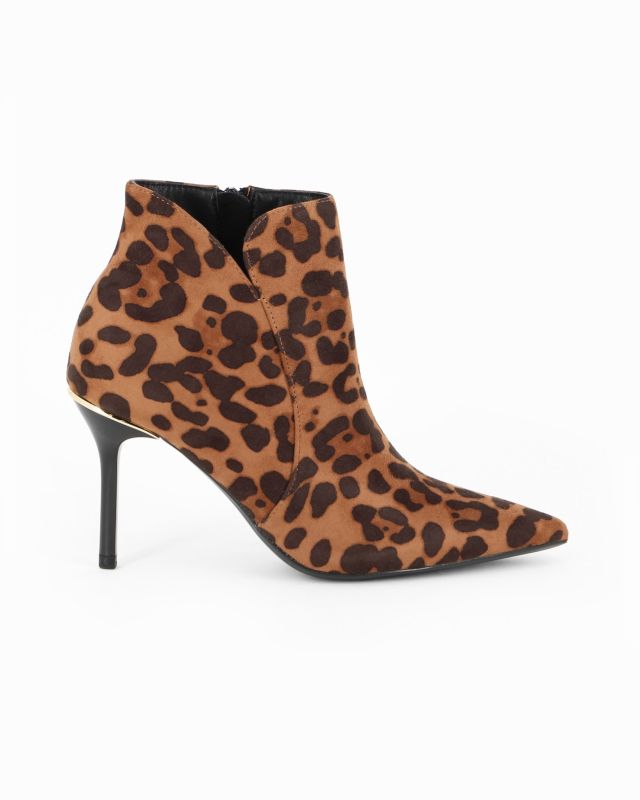 MISS GLOBO - Tronchetto leopardato scamosciato a punta con zip laterale, tacco 8,5CM