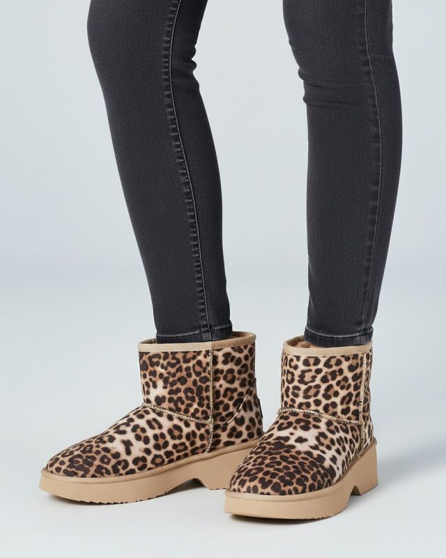 RIFLE - Stivaletto leopardato da donna con pelliccia interna