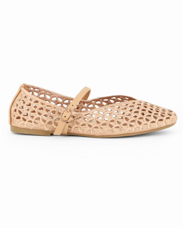 MISS GLOBO - Ballerina camel traforata con cinturino frontale
