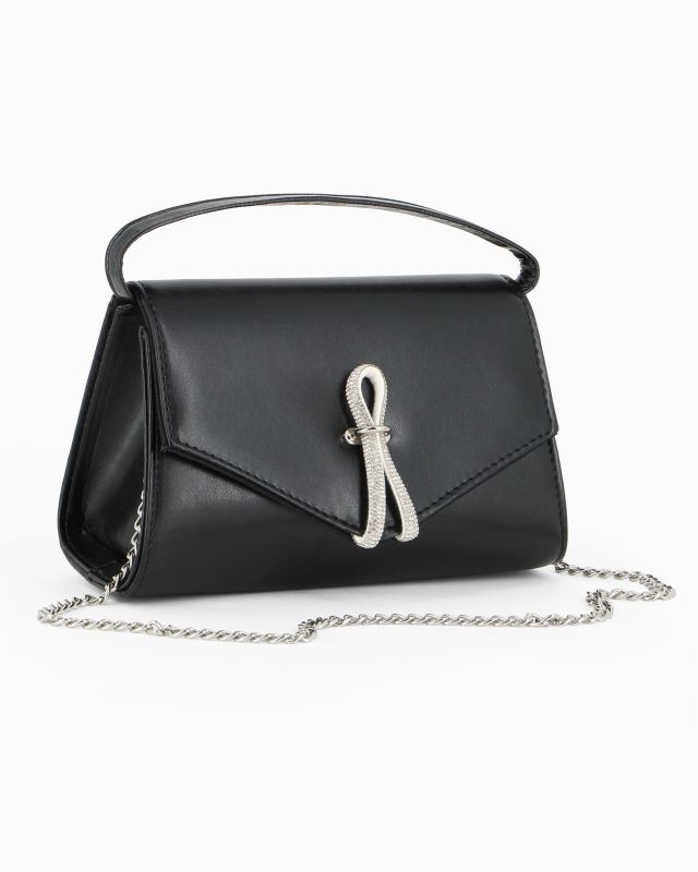 ANNES NICOLE - Pochette nera con cinturino in strass sulla patta e tracolla a catenina