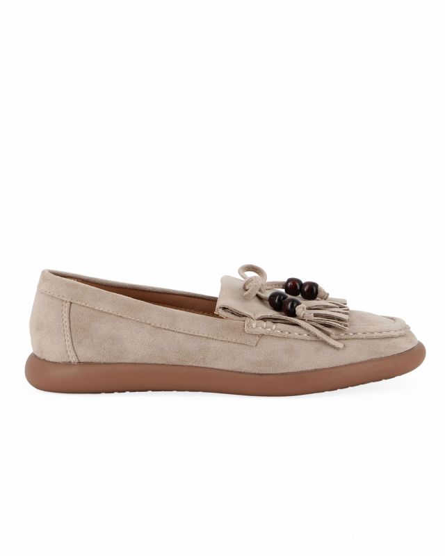 MY JEWELS - Mocassino khaki scamosciato con fiocco e frange