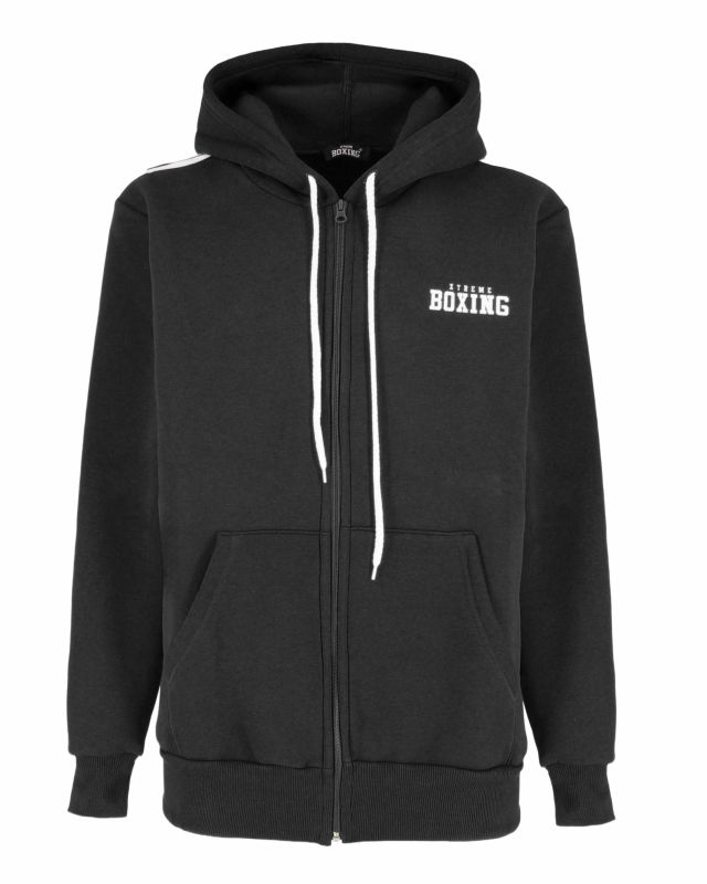 XTREME BOXING - FELPA NERA DA UOMO FULL ZIP CON CAPPUCCIO