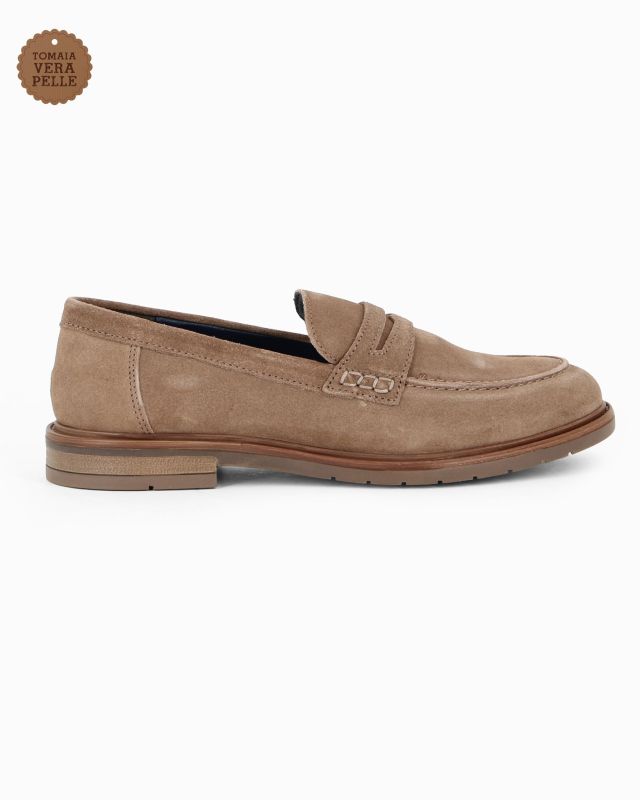 CLASS MAN - Mocassino taupe scamosciato in VERA PELLE