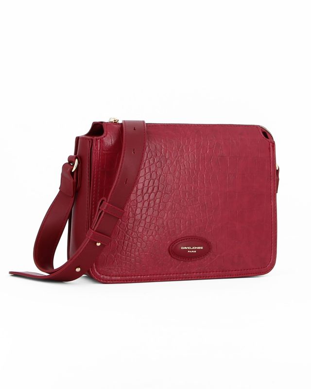 DAVID JONES - Tracolla rossa in cocco con tre scomparti principali e tasca posteriore
