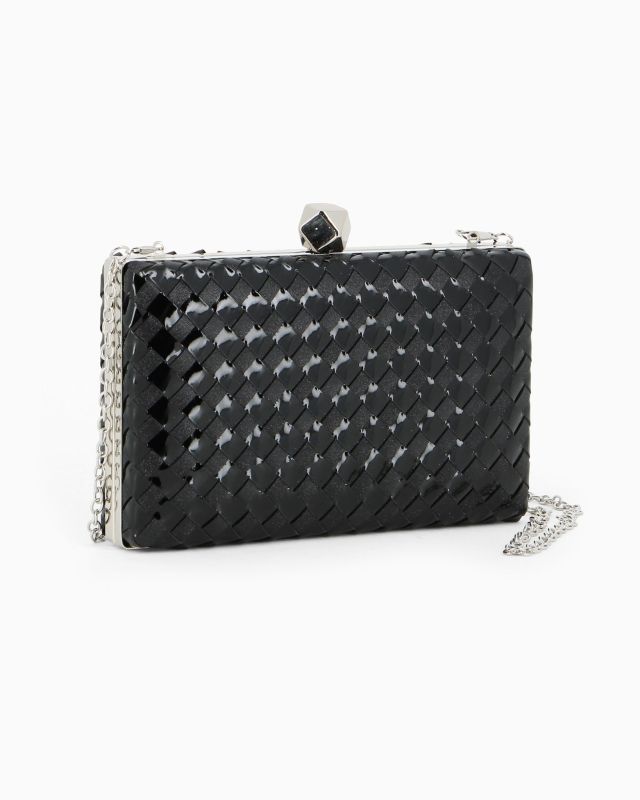 DIVAS - Clutch nera rigida intrecciata con pomello