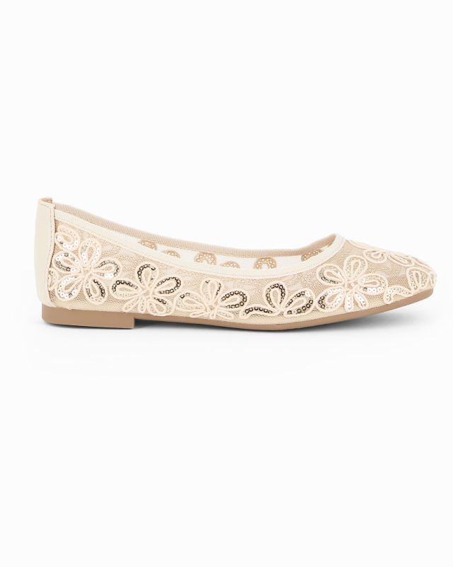 MY JEWELS - Ballerina beige a rete con fiori e paillettes