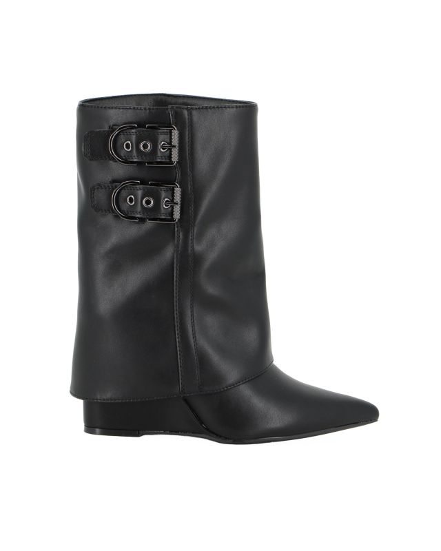 NUA' - Stivale nero con risvolto e zip laterale, zeppa 8,5CM