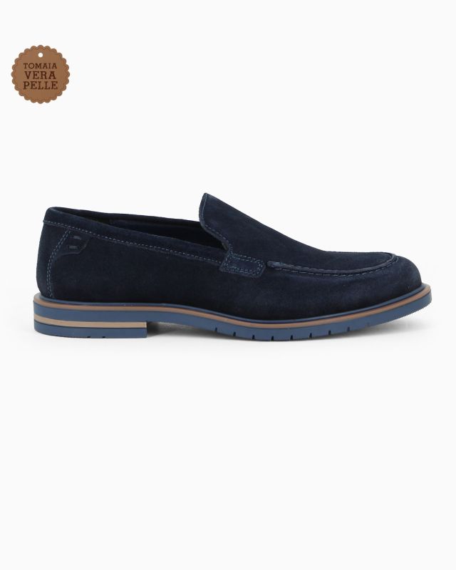CLASS MAN - Mocassino blu scamosciato in VERA PELLE