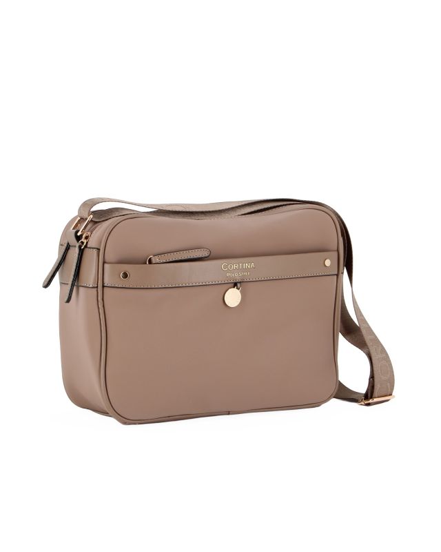 CORTINA POLO STYLE - Borsa a tracolla nocciola con tasca frontale e dettaglio logo pendente