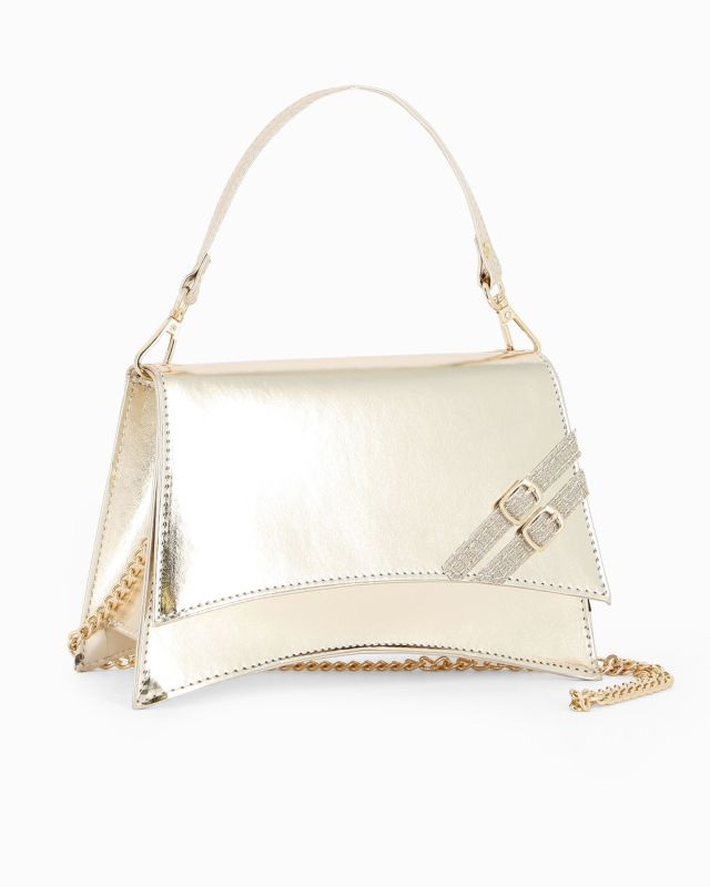 ANNES NICOLE - Pochette platino con dettaglio cinturini sulla patta e tracolla a catenina