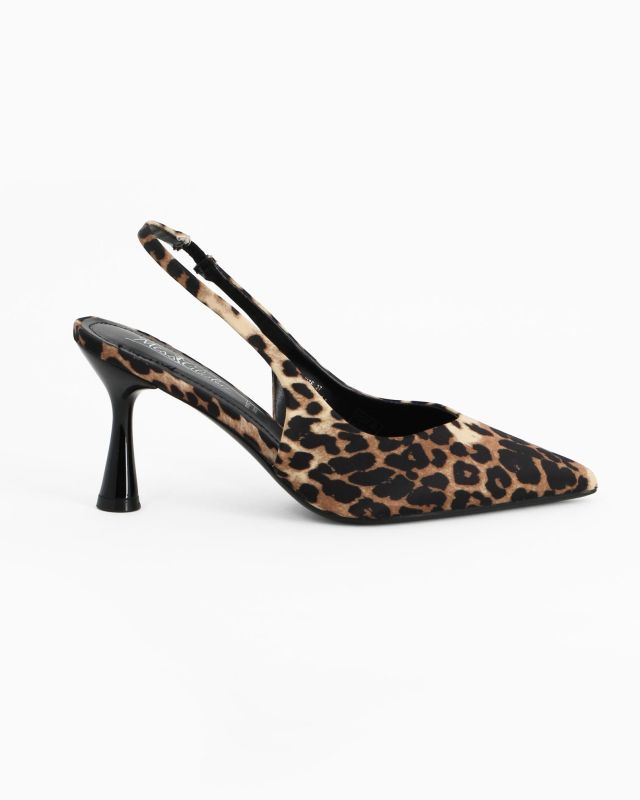 MISS GLOBO - Décolleté slingback leopardata in raso con sottopiede in memory foam, tacco 7,5CM