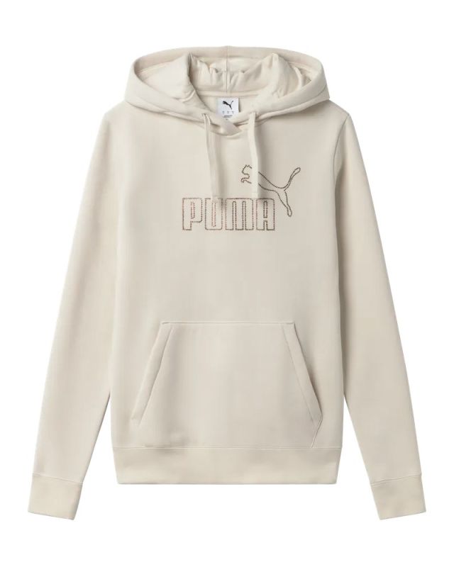 PUMA - FELPA CON CAPPUCCIO ESS+RHINESTONE PANNA CON DETTAGLI DORATI DA DONNA , 696924-87
