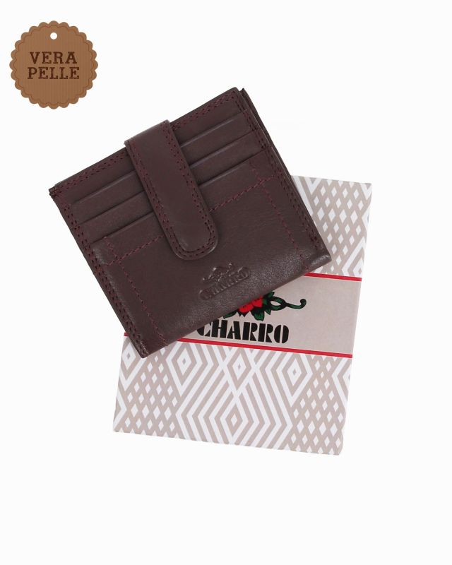 CHARRO - Portacarte marrone in VERA PELLE da uomo con pattina