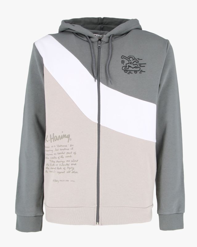 KEITH HARING - Felpa con cappuccio e full zip asfalto/bianco/taupe da uomo