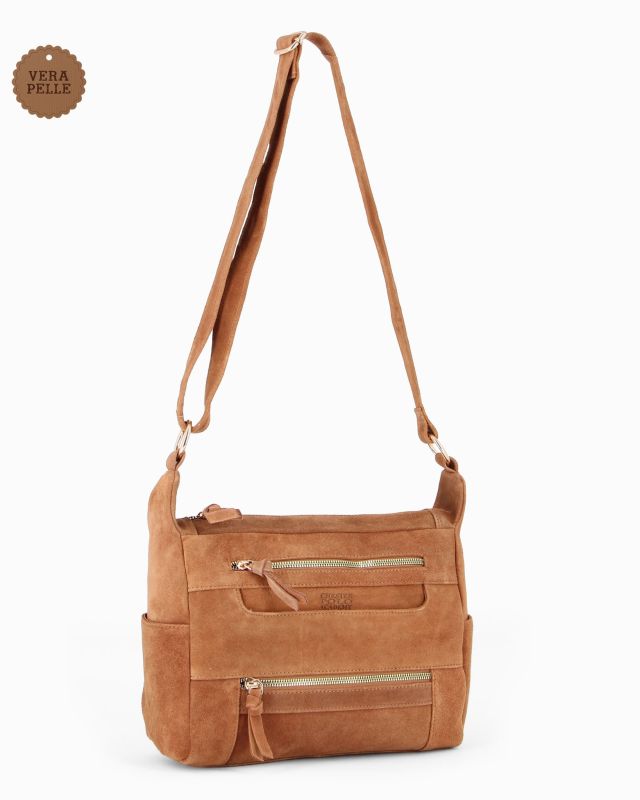 CHESTER POLO ACADEMY - Tracolla cuoio scamosciata in VERA PELLE con tre tasche frontali