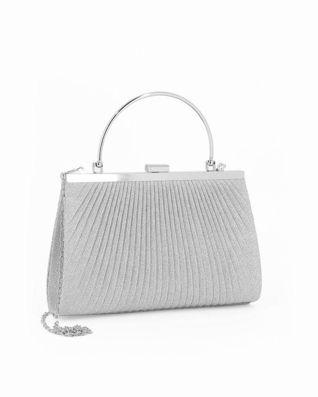 DIVAS - Pochette argento in lurex con chiusra a scatto, tracolla removibile