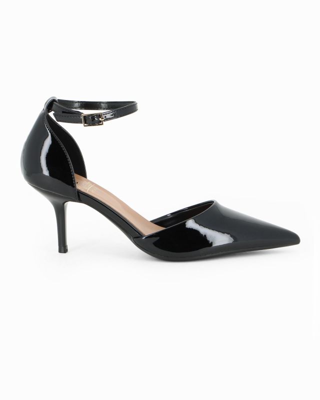 MISS GLOBO - Décolleté nera in vernice con sottopiede in VERA PELLE e cinturino alla caviglia, tacco 7CM
