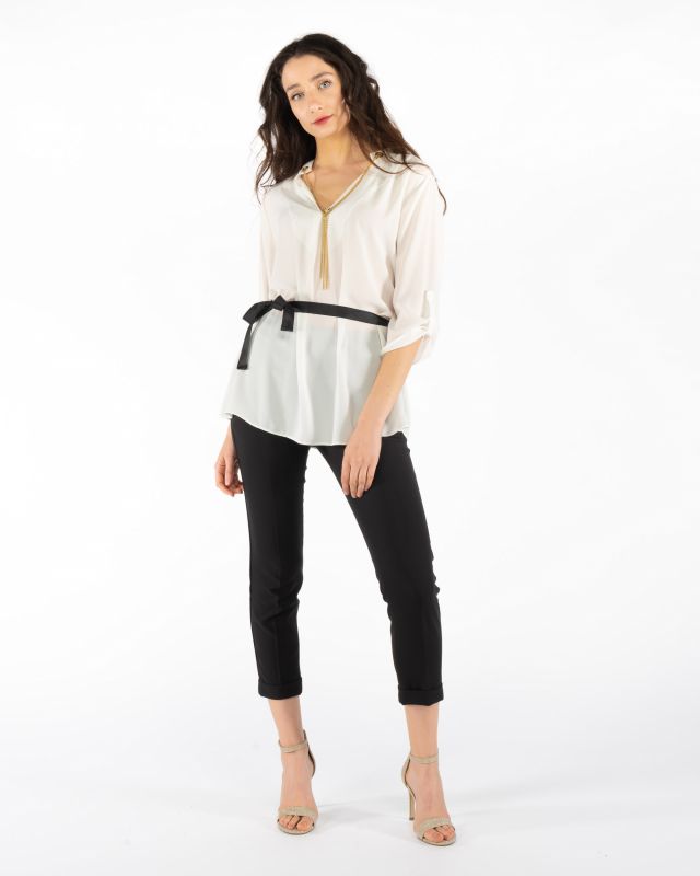 PAQUITA - CAMICIA MANICA 3/4 SCOLLO A V CON CATENA