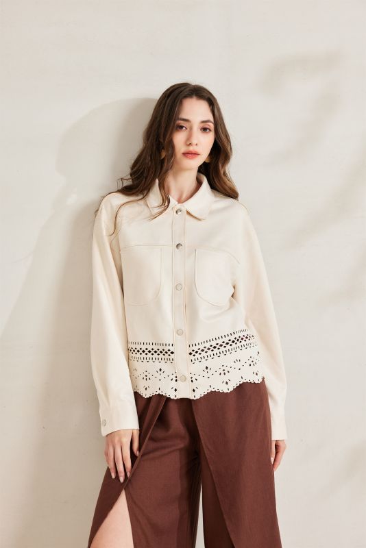 BACHATA - GIACCA BEIGE SCAMOSCIATA TRAFORATA DA DONNA