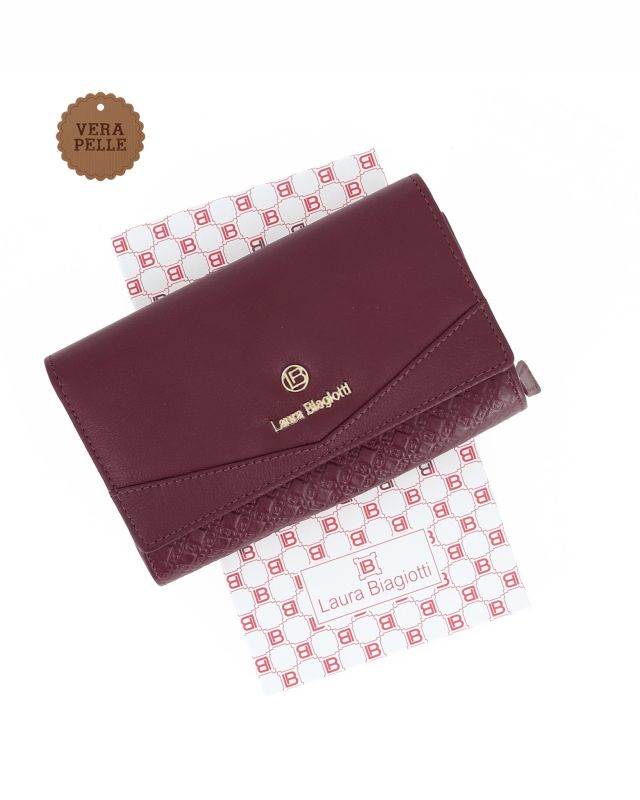 LAURA BIAGIOTTI - Portafoglio bordeaux in VERA PELLE