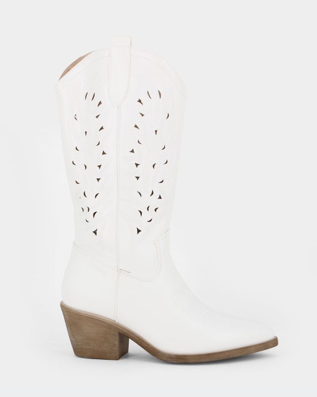 ZOE - Stivale texano bianco con zip laterale, tacco 6CM