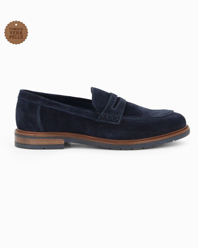 CLASS MAN - Mocassino blu scamosciato in VERA PELLE
